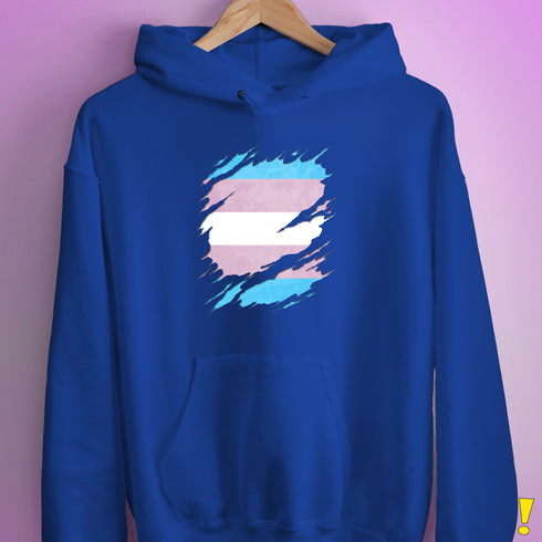 Transgender Pride Flag Ripped Reveal Hoodie - Royal Blue